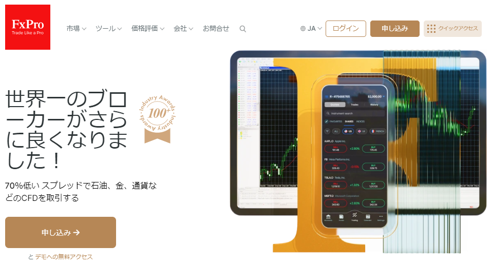 第4位：FXPro(合計70通貨ペア)